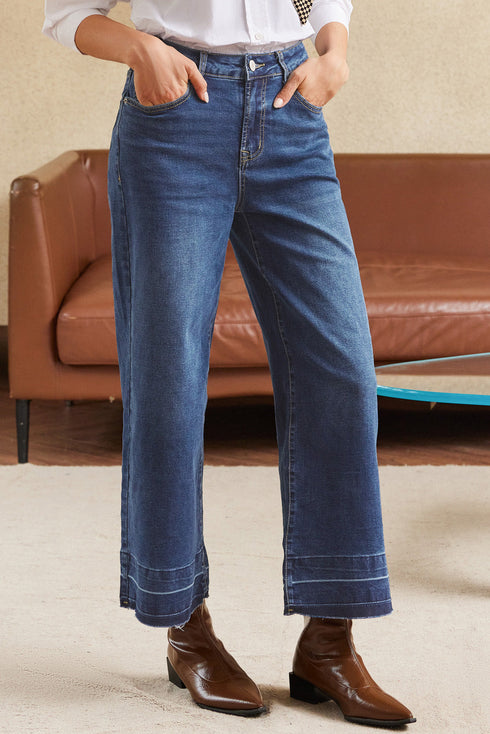 Raw Hem High Waist Straight Leg Loose Jeans